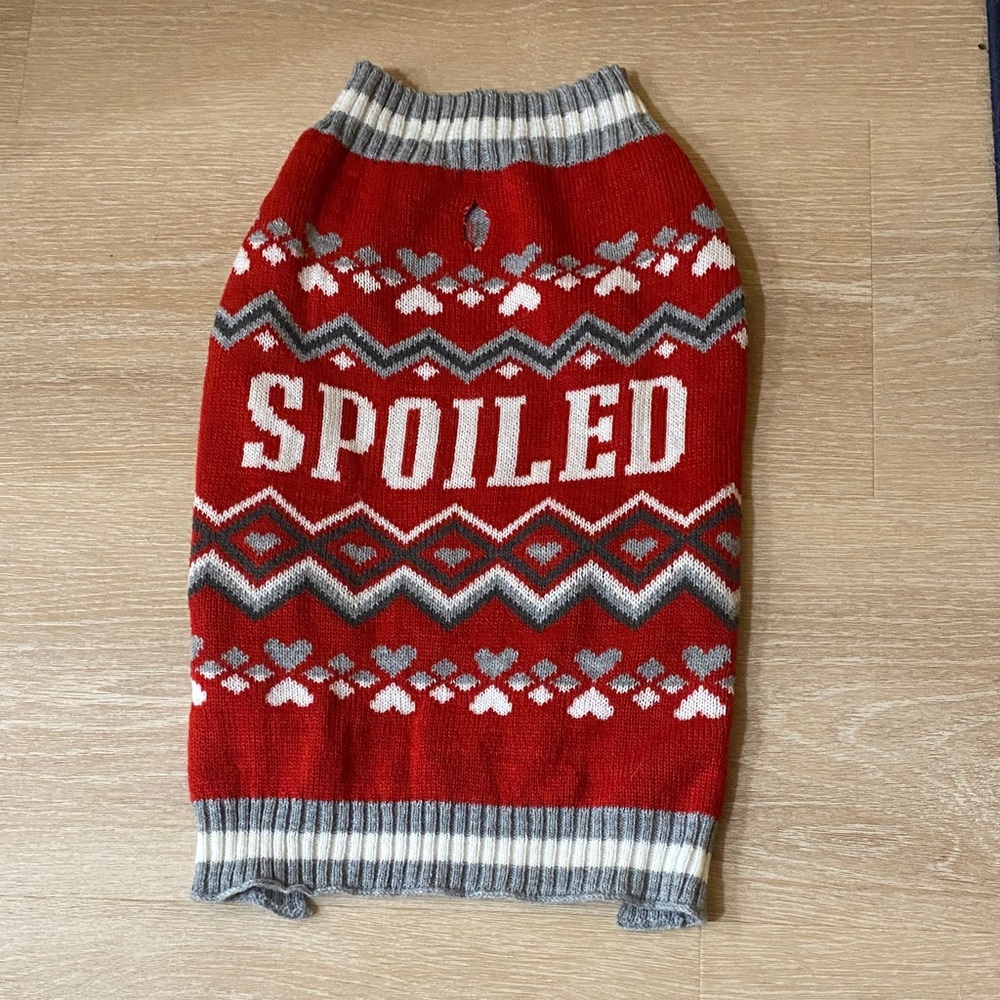 Red and Gray Patterned Dog Sweater Medium